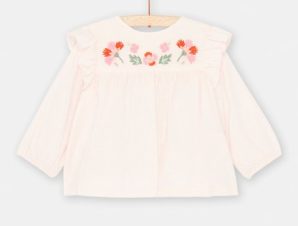 Βρεφική Μακρυμάνικη Μπλούζα για Κορίτσια Beige Flowers – ΡΟΖ